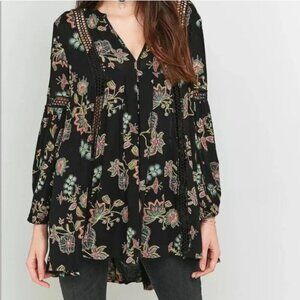 FREE PEOPLE Just The Two Of Us Black Floral Boho Tunic